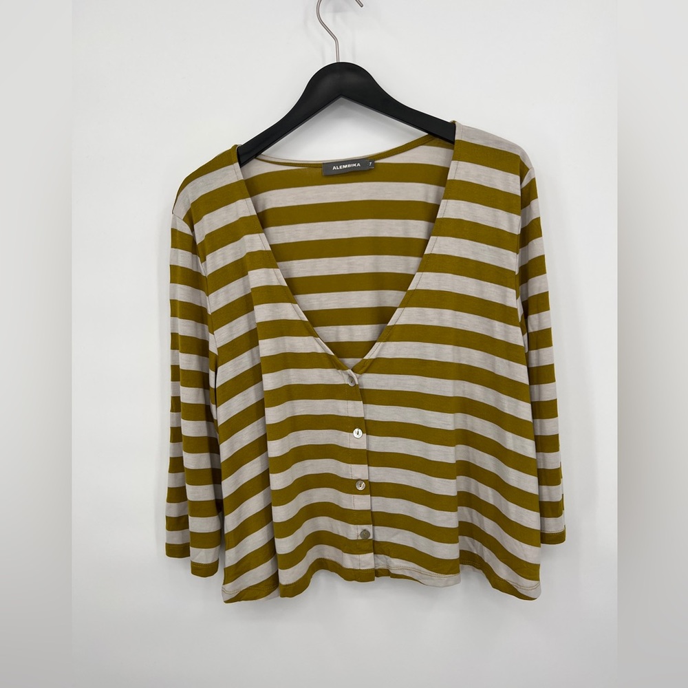 ALEMBIKA Israel Art To Wear Striped Button Front Top Sz 7